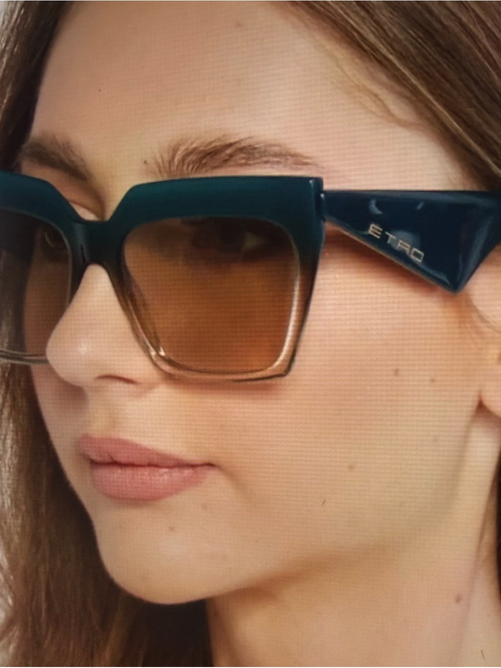 Etro Teal Ombre Square Sunglasses with Brown Gradient Lenses